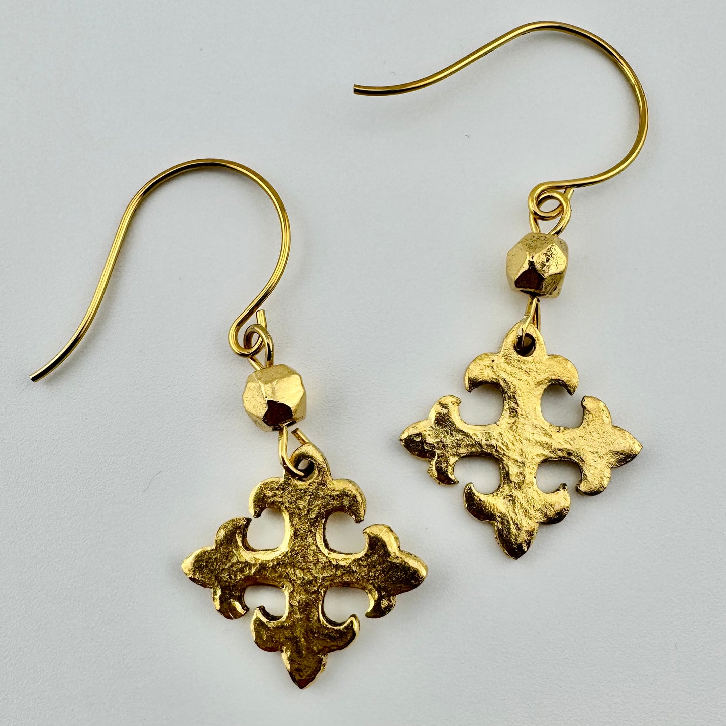 Gold Fleur de lis Cross Earrings