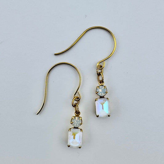 Gold White Crystal Earrings