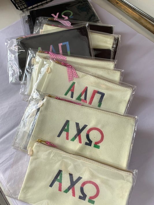 Embroidered Greek Life Zipper Bag