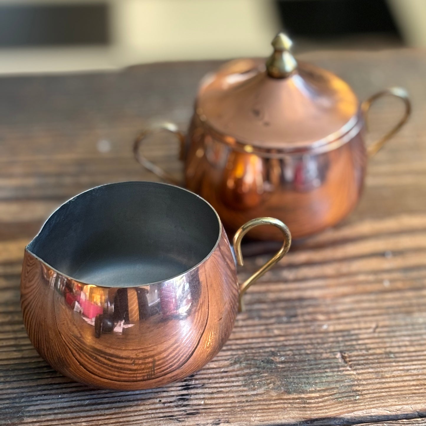 Copper Creamer And Sugar