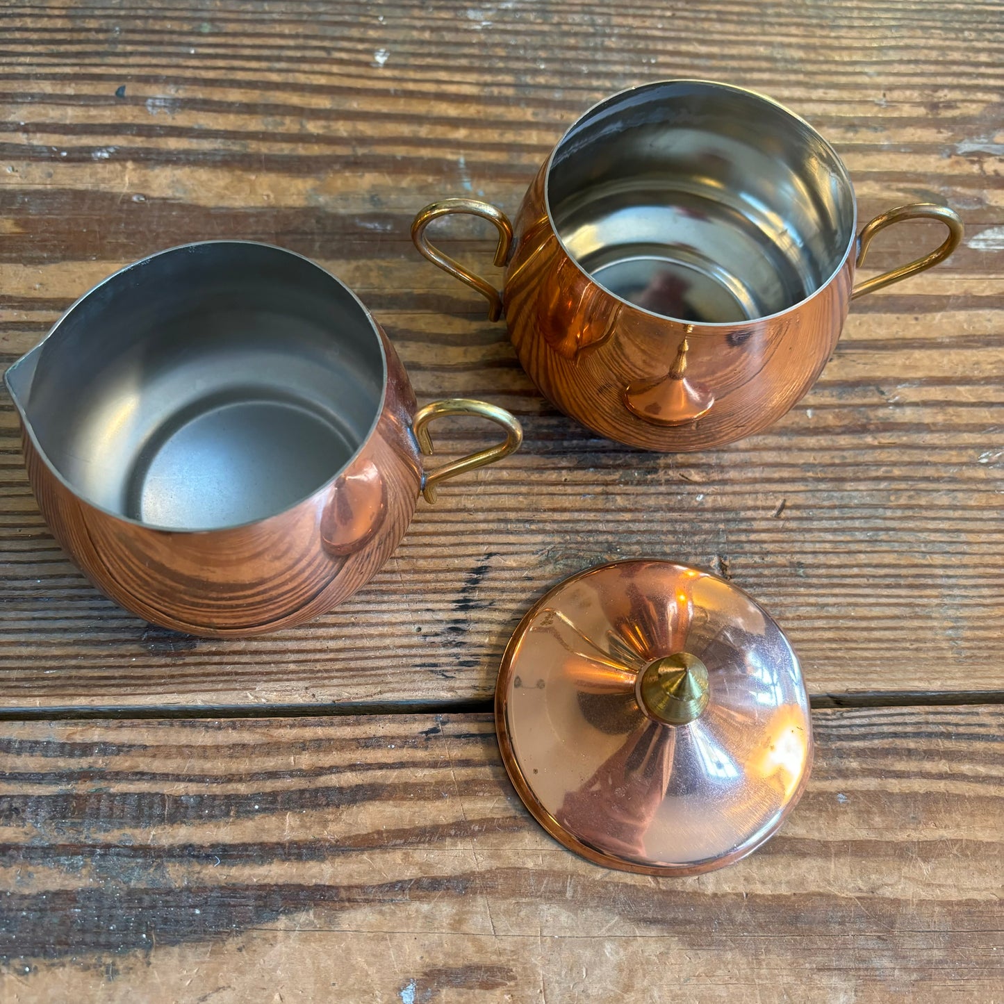 Copper Creamer And Sugar