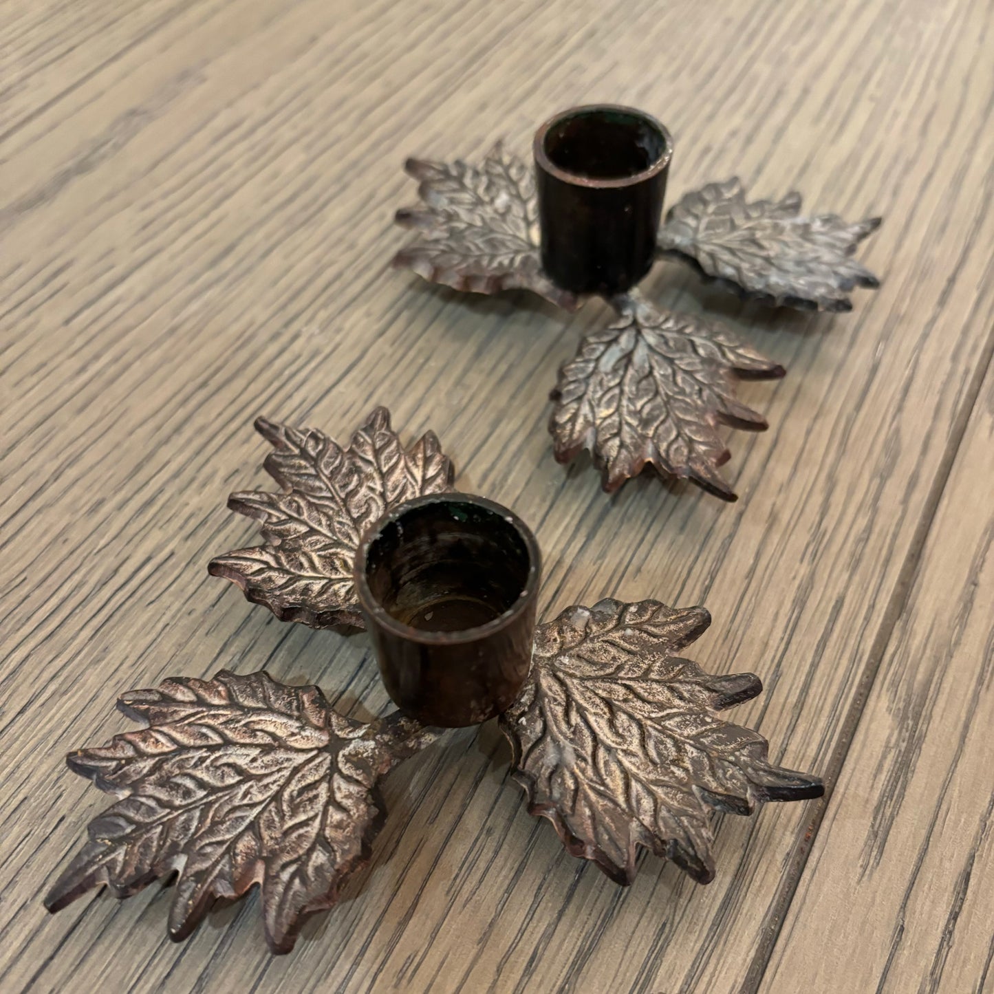 Pair Of Metal Holly Candle Holders