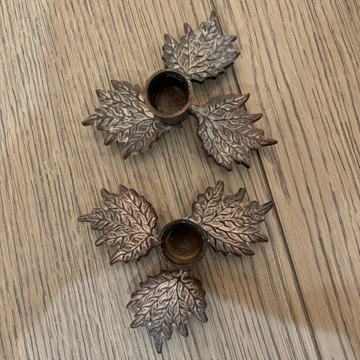 Pair Of Metal Holly Candle Holders