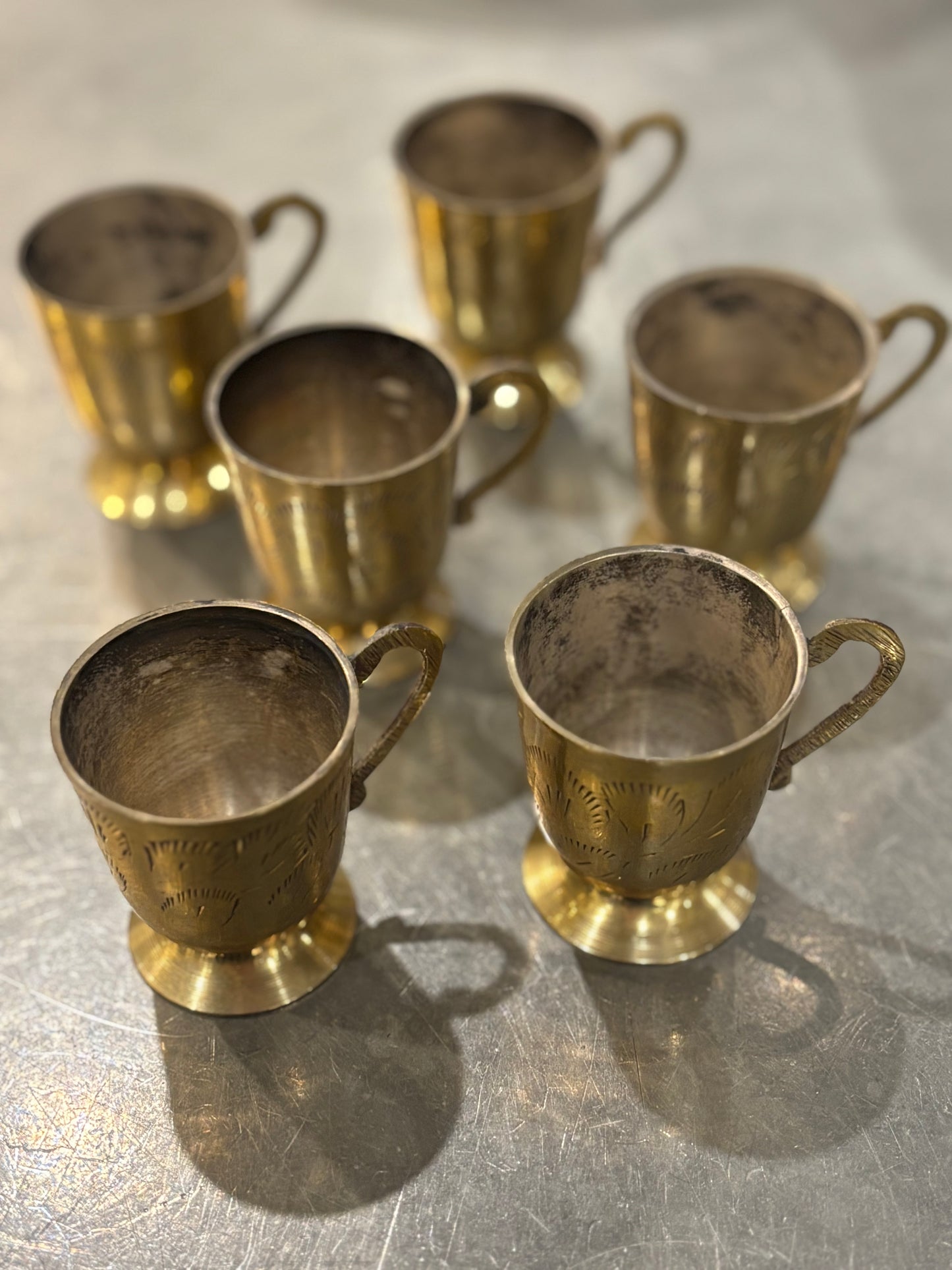 6 Vintage Brass Tea Cups