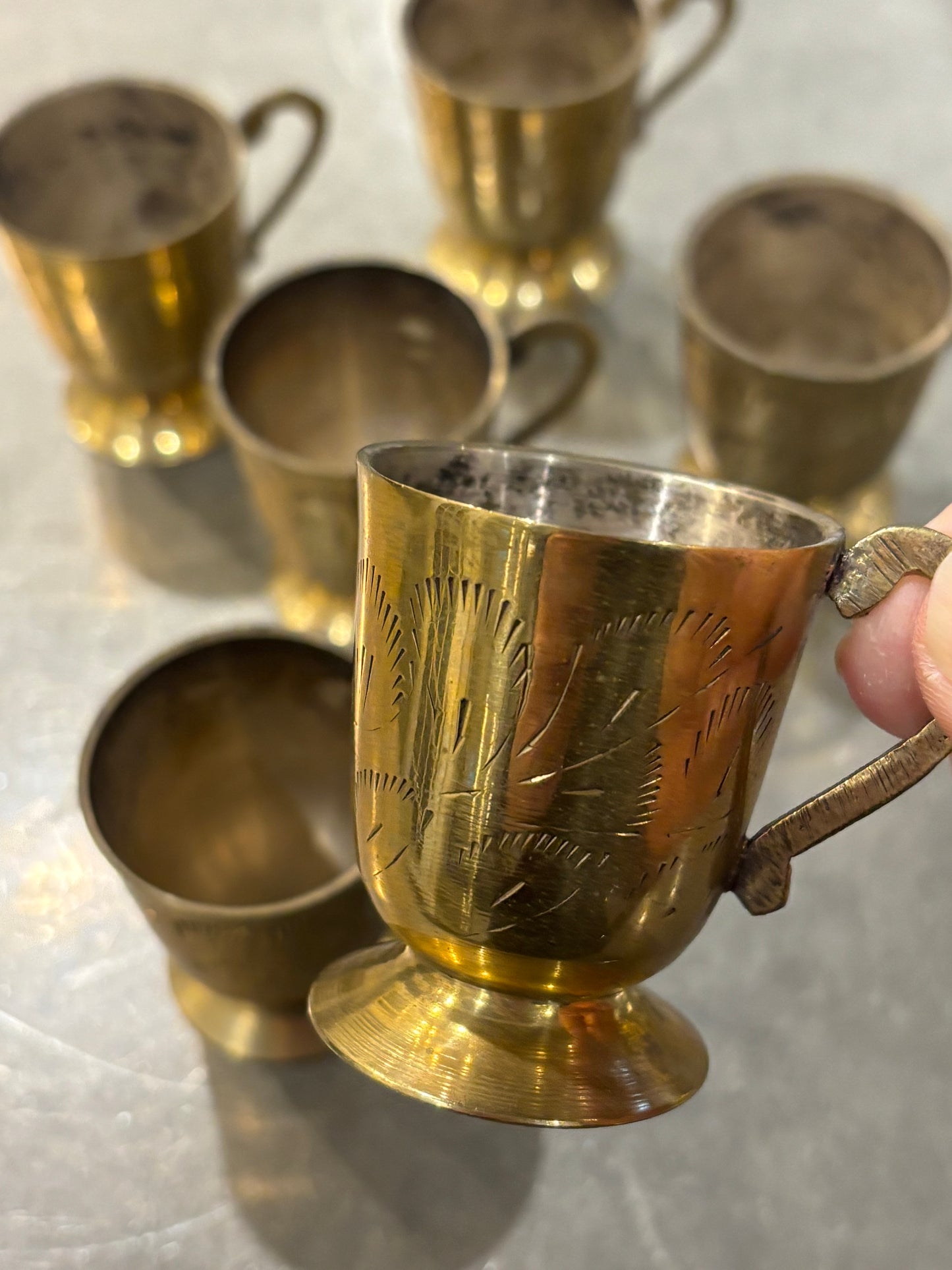 6 Vintage Brass Tea Cups