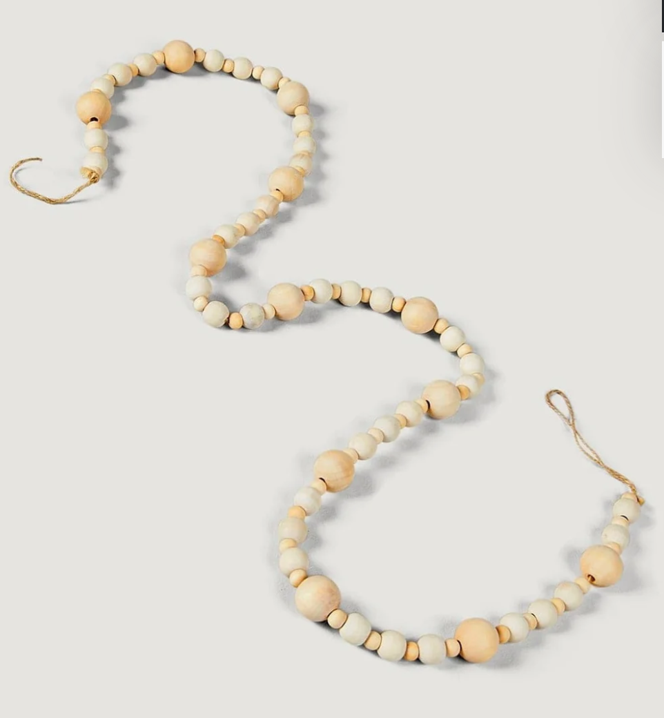 Natural Cream Wood Bead Christmas Garland, 48"