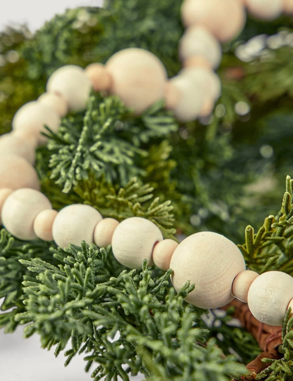 Natural Cream Wood Bead Christmas Garland, 48"